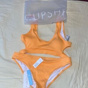 Cupshe Tangerine Ribbed Cut-Out Bikini Set